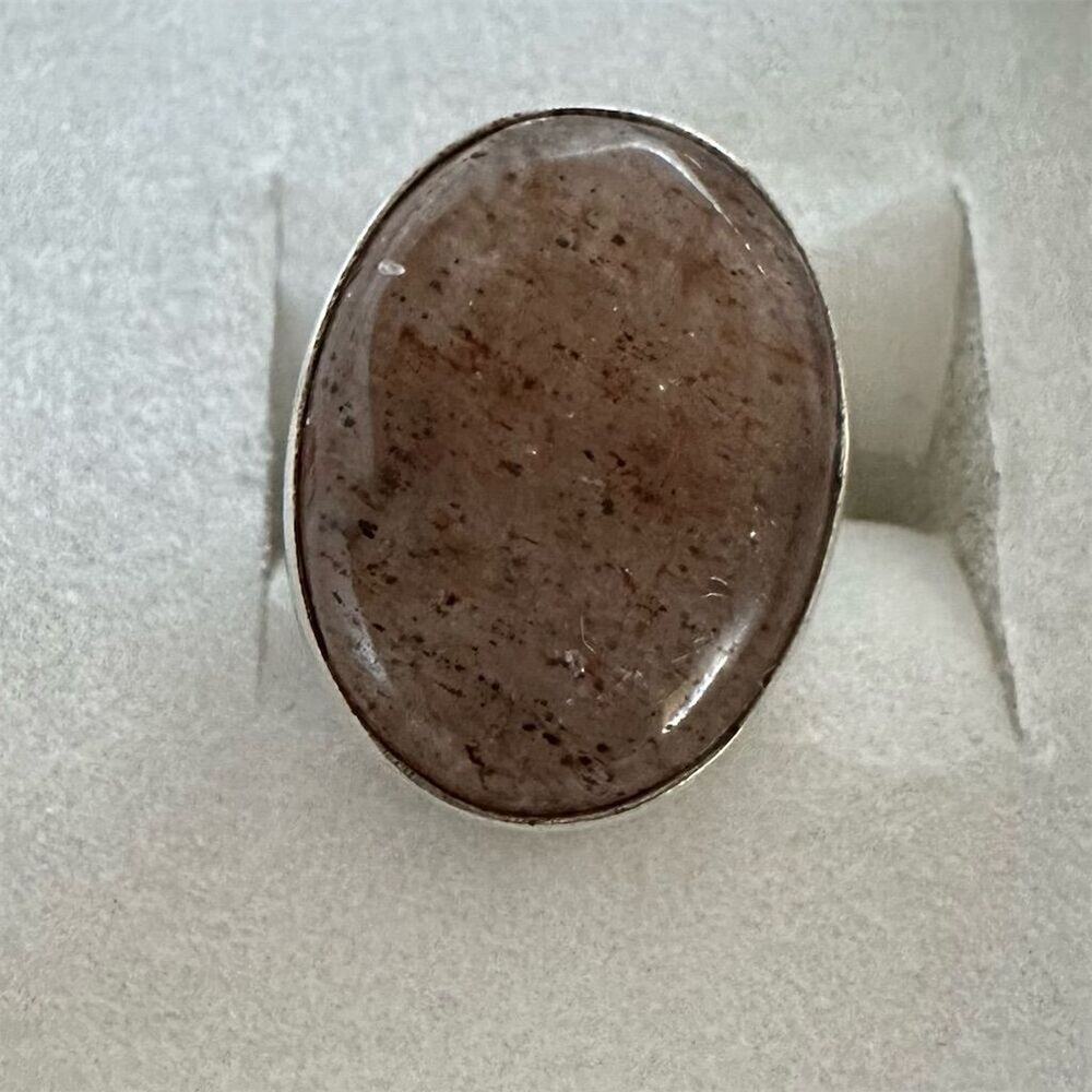 💕 strawberry quartz gemstone Cabochon‎ Ring Silver overlay 925 Size adjustable
